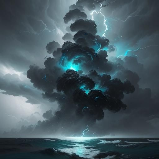 Monochrome Pacific Storm Illustration in Art Nouveau Style