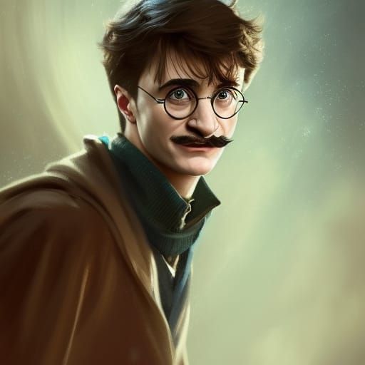 Harry Potter with a Mustache: Detailed Portrait