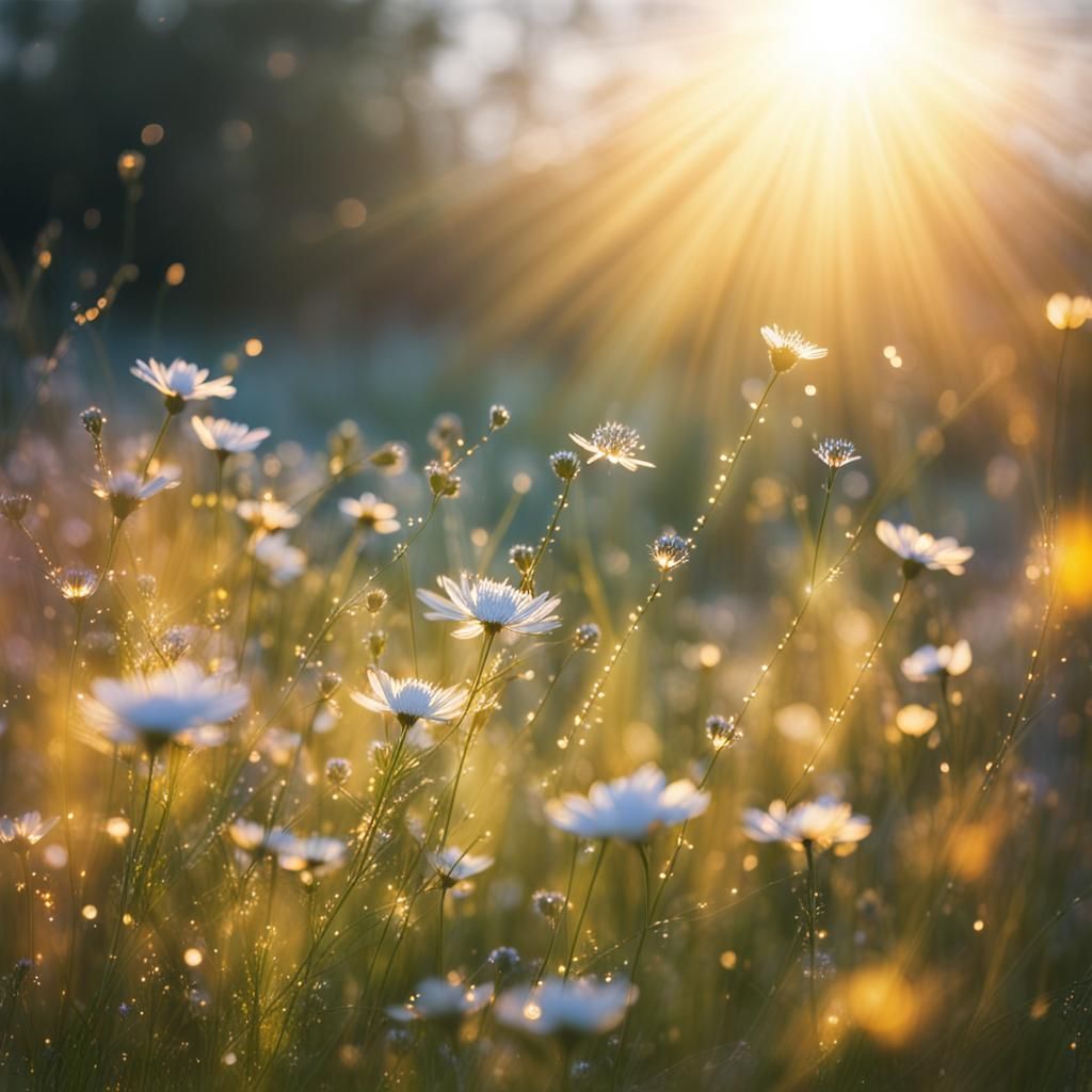Sparkling Dew: Sunrise on Wildflowers