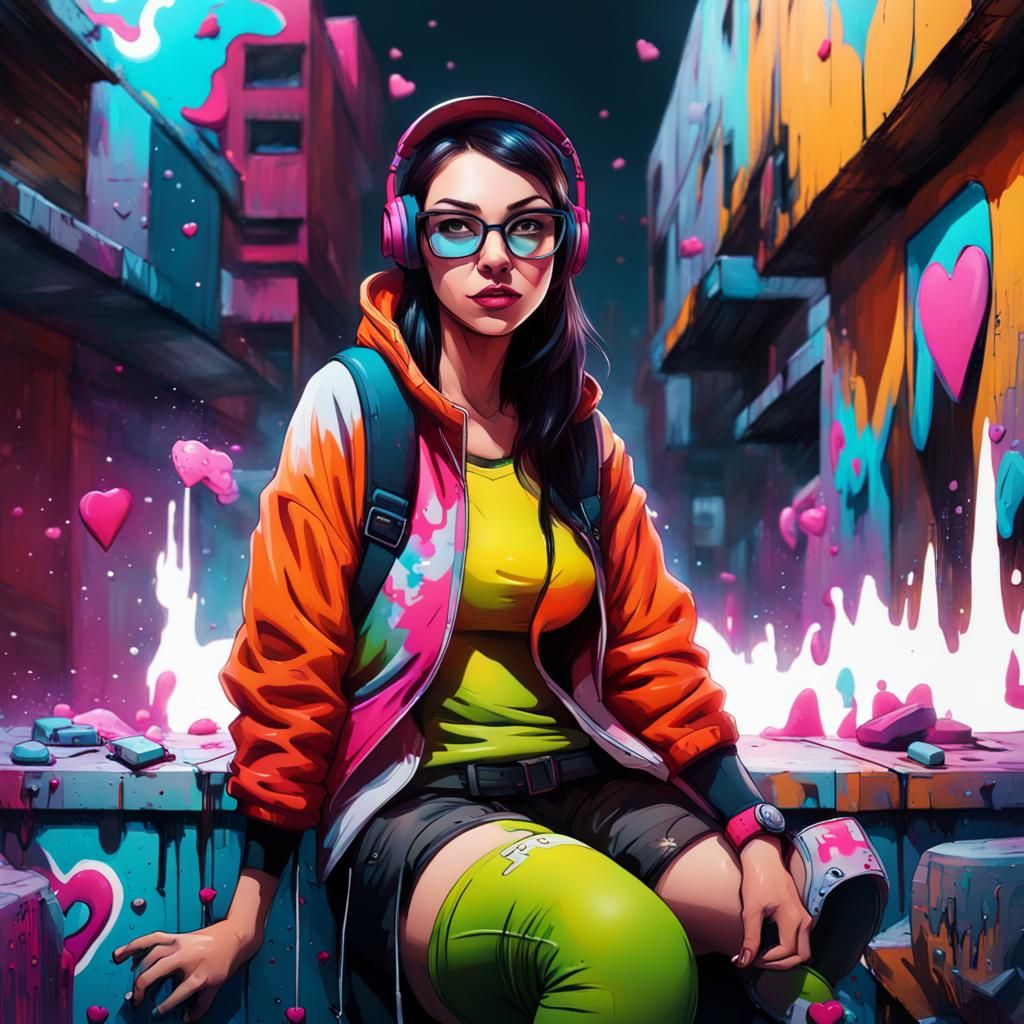 Plus-Sized Gamer Girl Live Stream: Graffiti Art Style