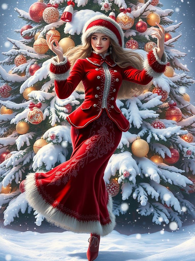 Slavic Snow Maiden in Festive Pin-Up Style