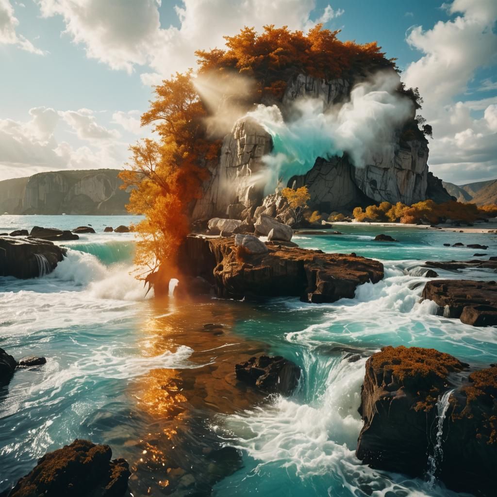 Turquoise Sea Meets Verdant Cliffs: Photorealistic Landscape