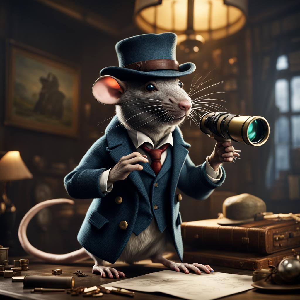 Rat Detective with Binoculars: Detailed Matte Painting