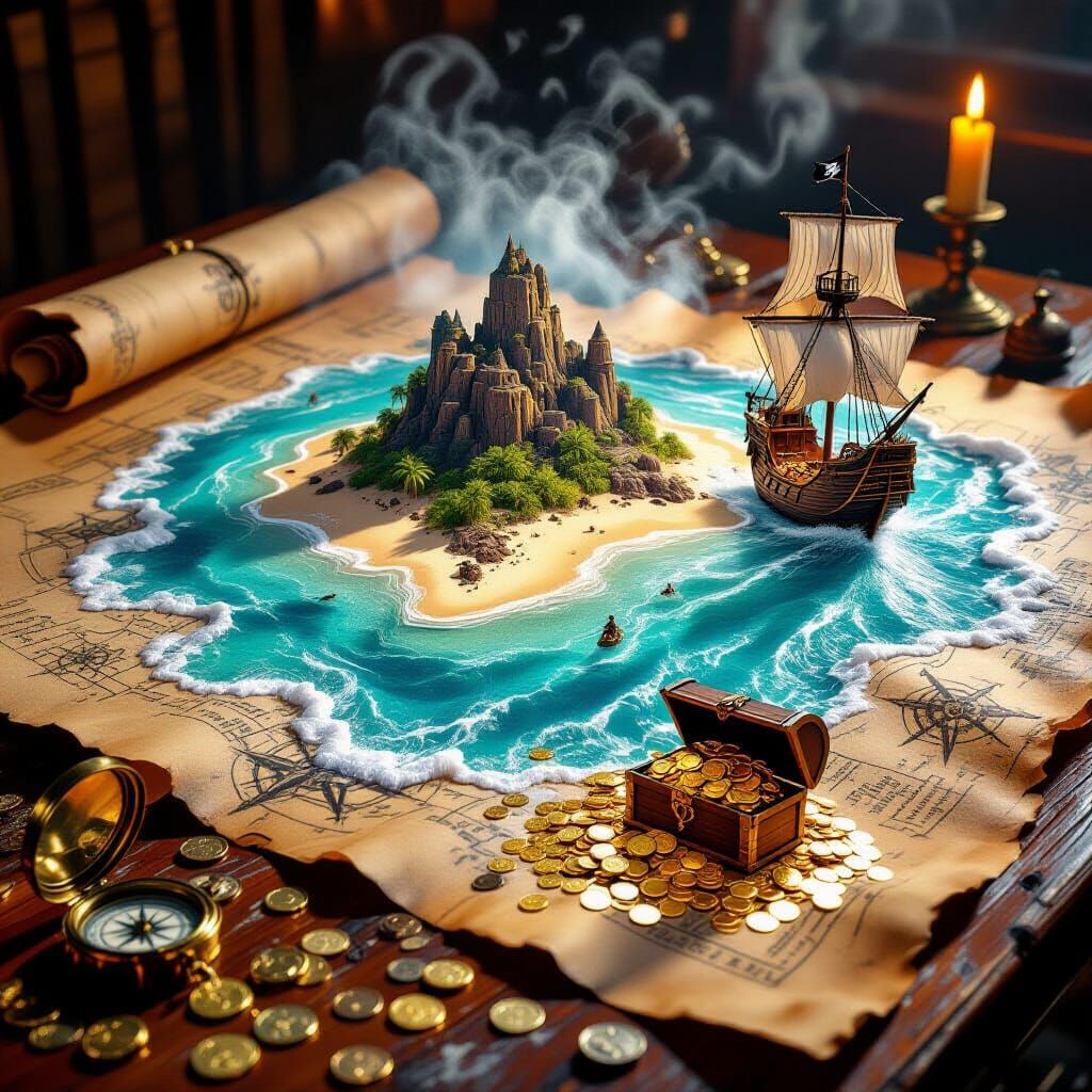 Pirate Island Emerges From Ancient Map in Hyperrealistic Det...