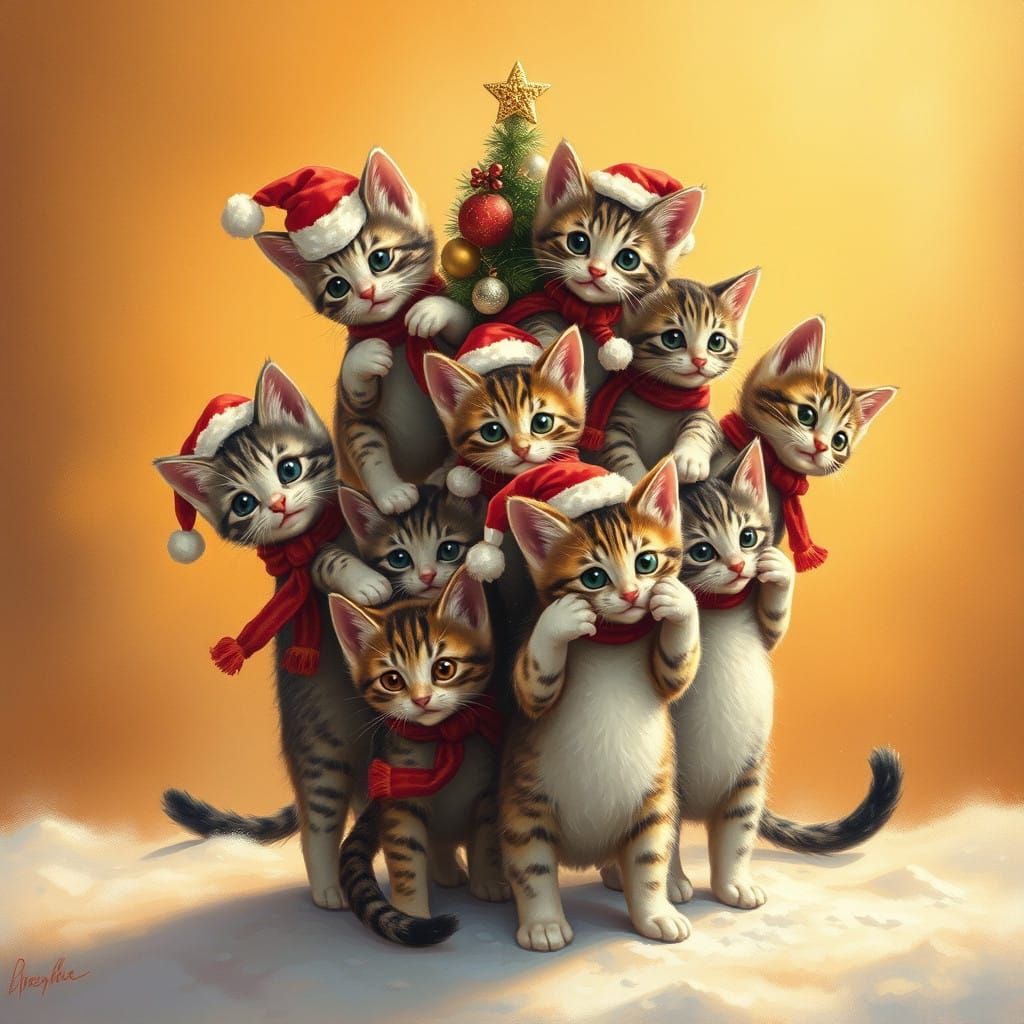 Kittens Form Whimsical Christmas Tree