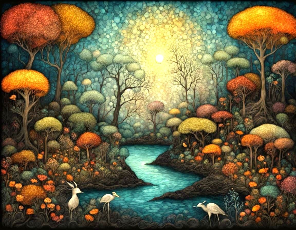 Enchanted Fairy Tale Landscape with Mythical Animals