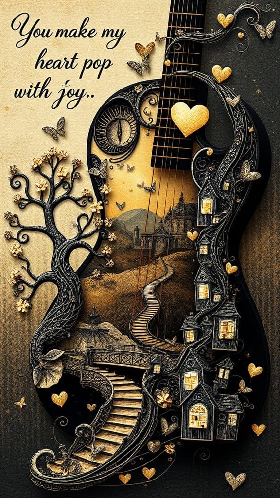 Surreal Guitar Sanctuary in Rich Textures and Sepia Tones