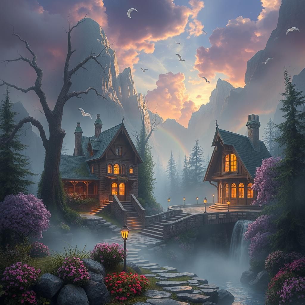 Ethereal Fantasy Landscape in Thomas Kinkade Style