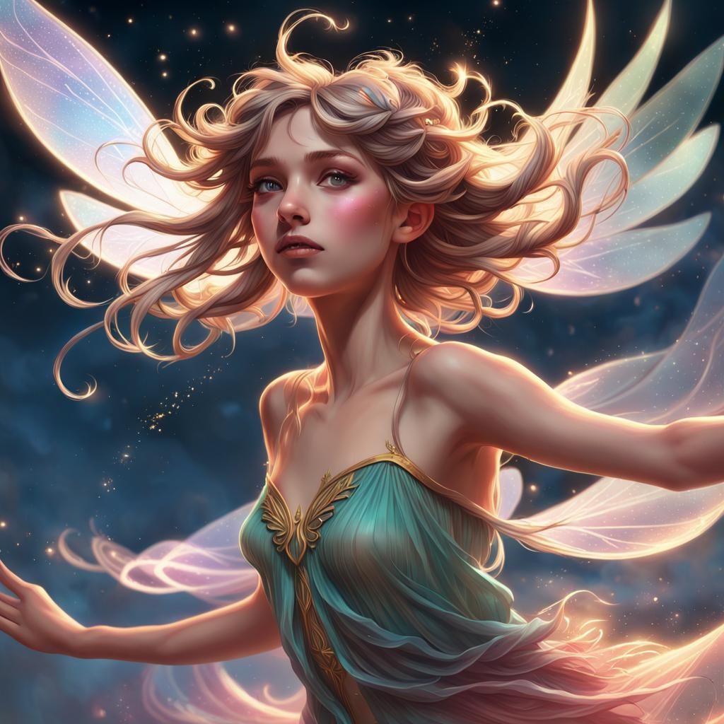 Pixie Dancing in the Sky: Detailed Digital Portrait