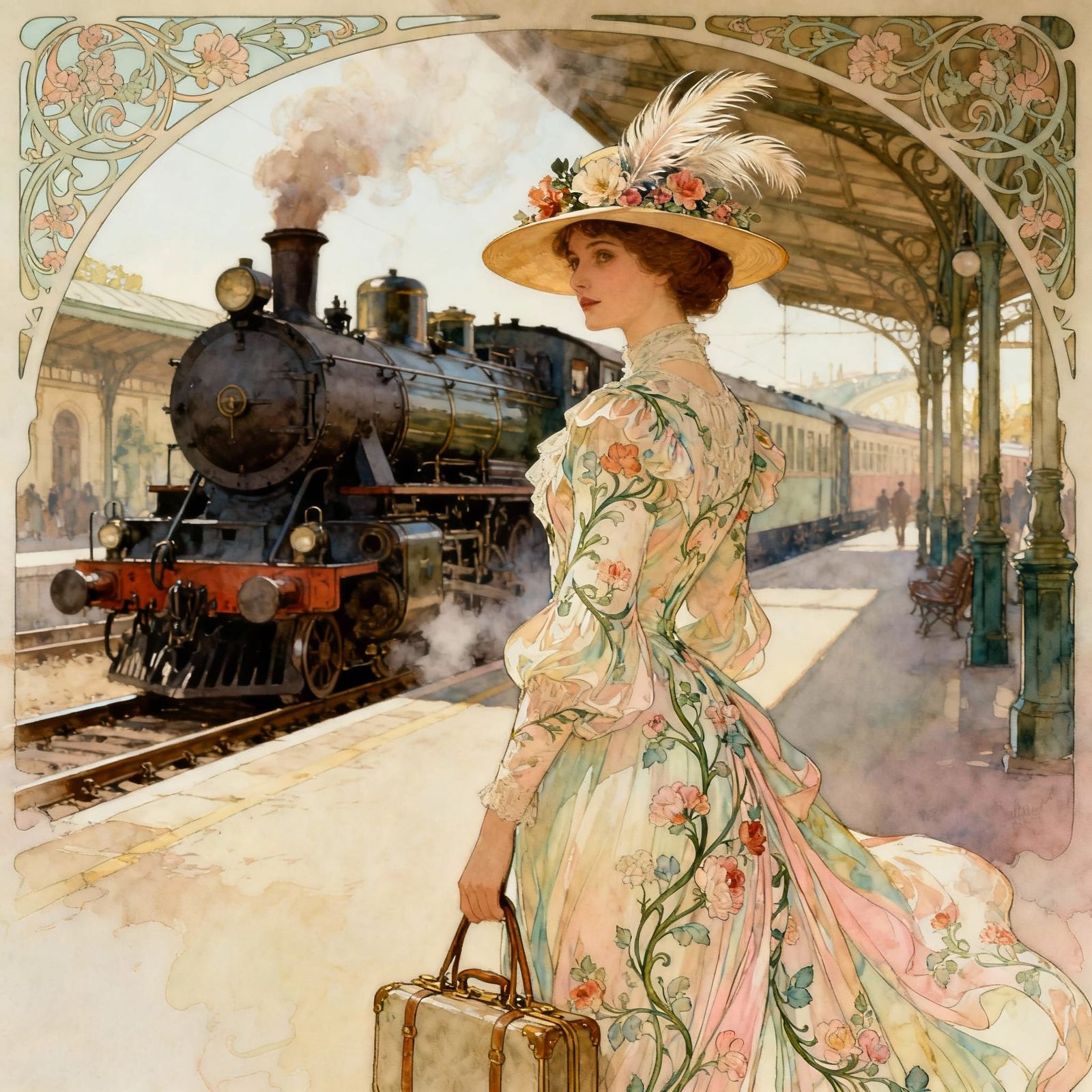 Art Nouveau Belle Époque Woman Traveling
