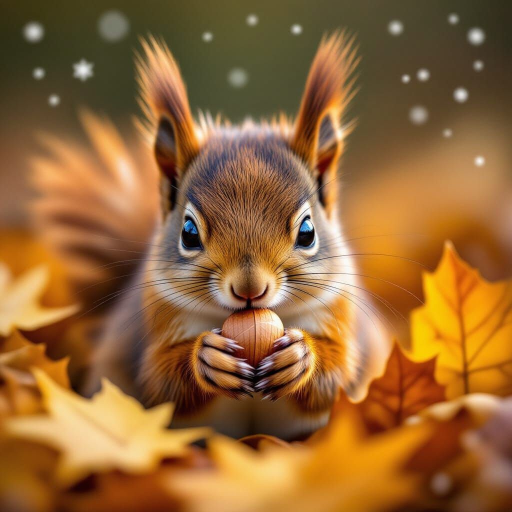 Baby Red Squirrel in Autumn Snow - Photorealistic