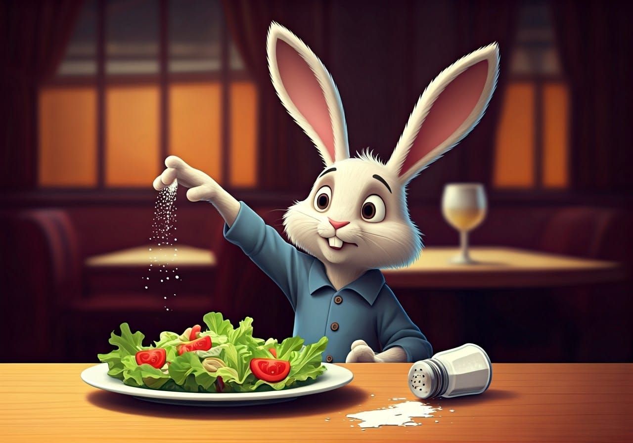 Cartoon Rabbit's Superstitious Salt Spill