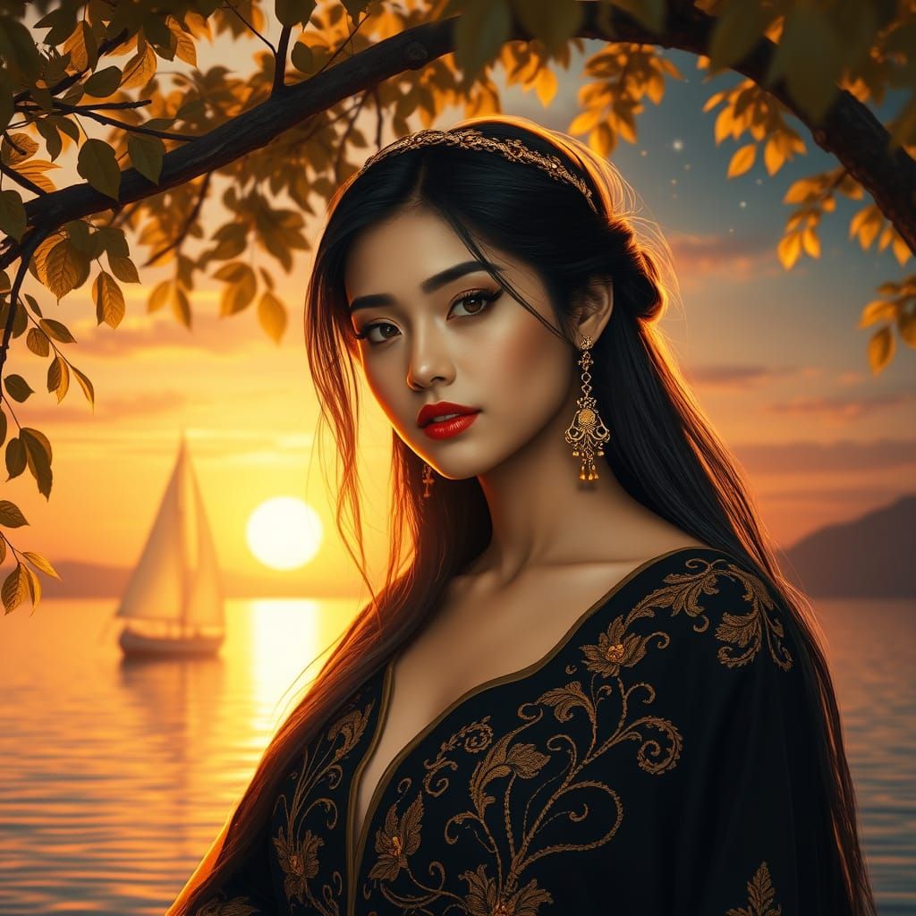 Ethereal Portrait of Latina Woman in Golden Sunset Light