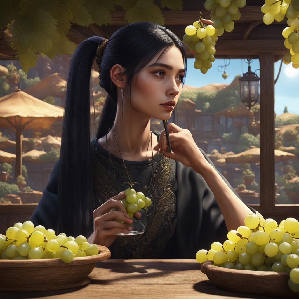 Girl with Grapes: Detailed Matte Painting