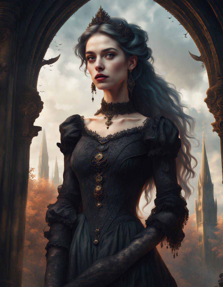Beautiful Gothic Woman in Oil Painting Style