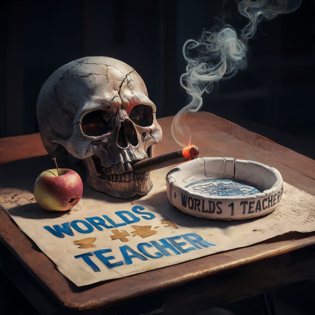 Antique Skull with Cigar: Watercolor Still Life