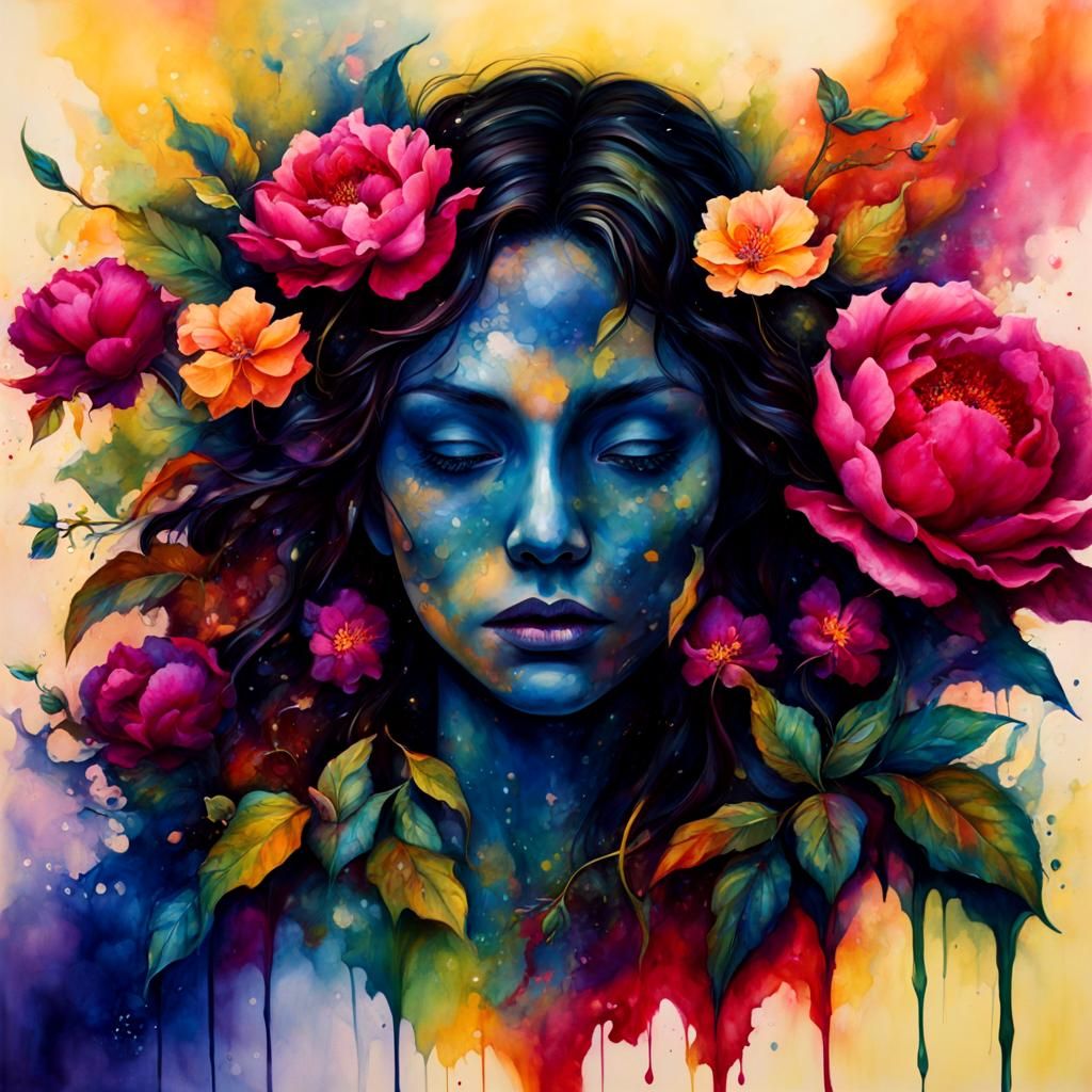 Surreal Floral Ink Splatter Dreamscape