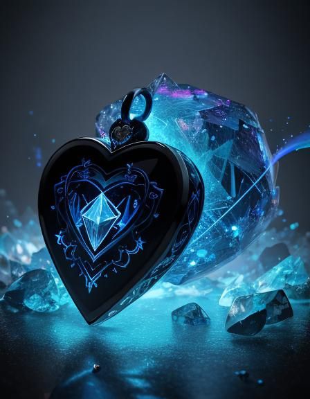 Diamond Heart Charm with Blue Flame
