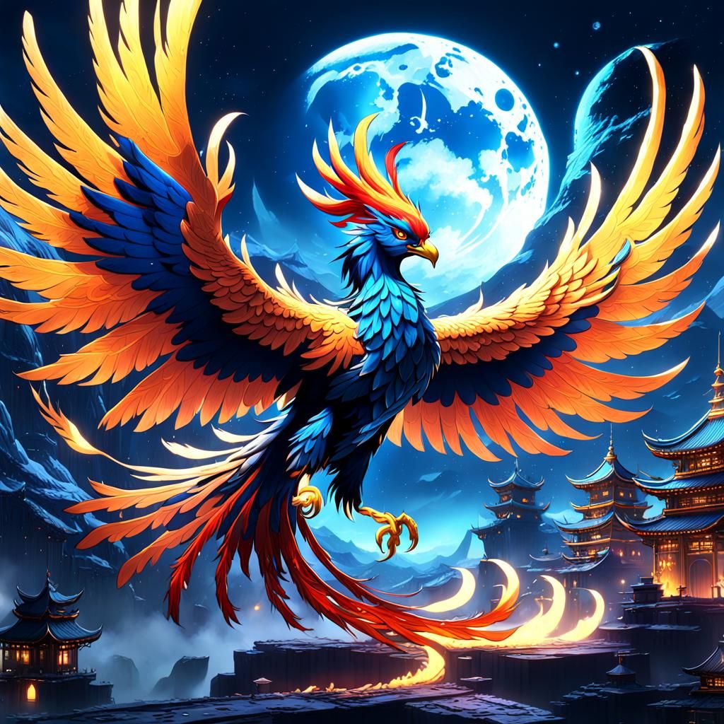 Anime Lunar Phoenix in Detailed Matte Painting