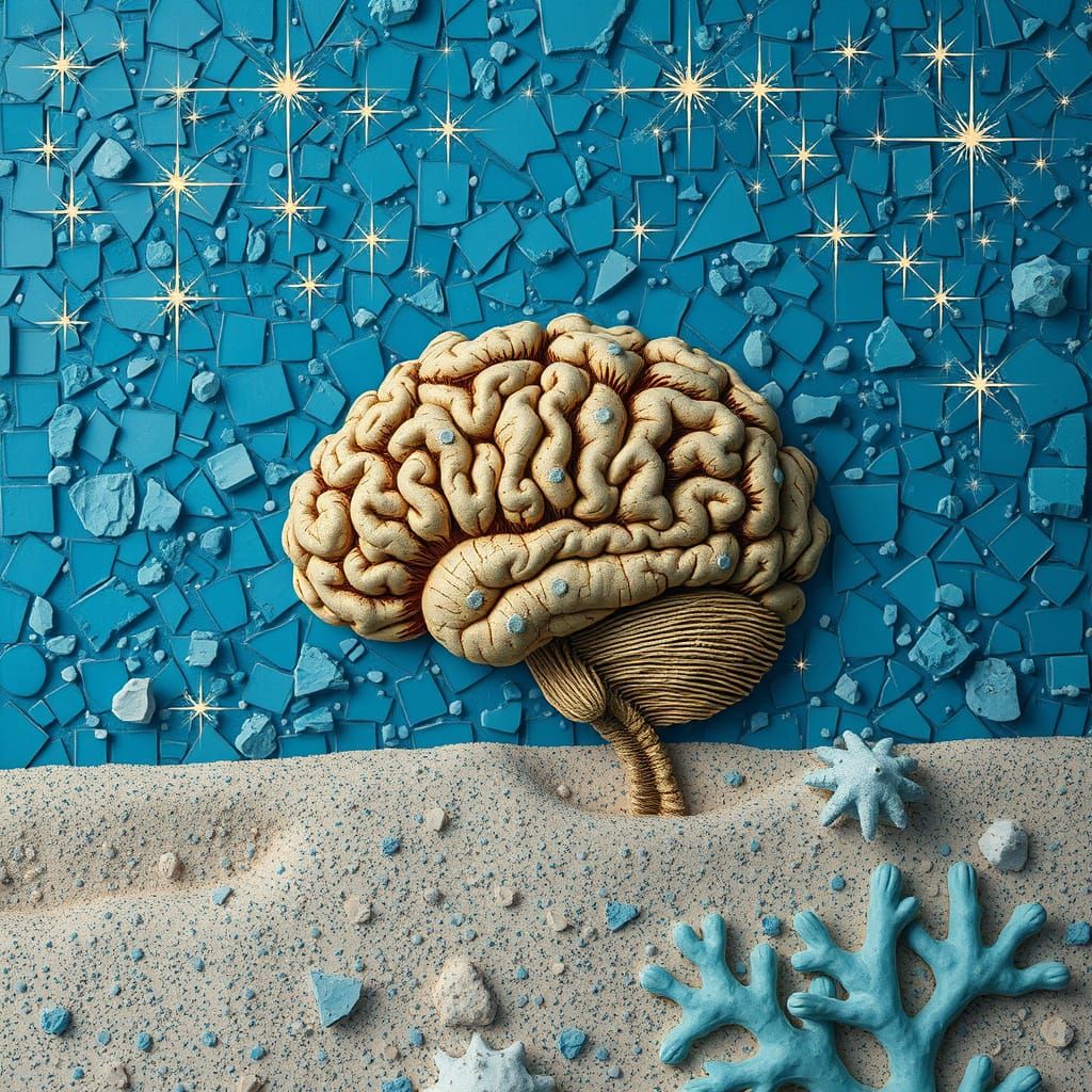 Lascaux-Inspired Synthbrain on Ocean Floor with Mosaic Frame