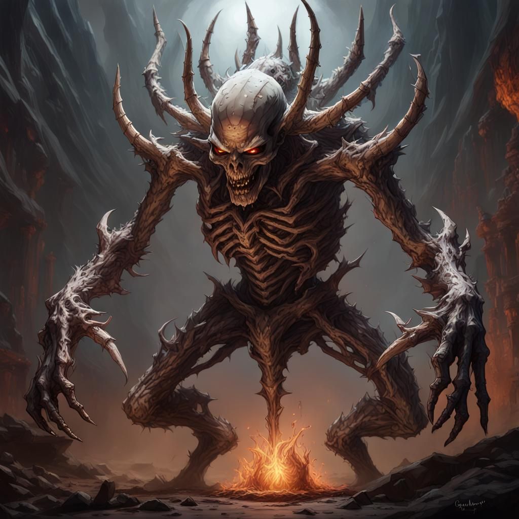 Ancient Bone Golem Abomination in Dark Fantasy Style