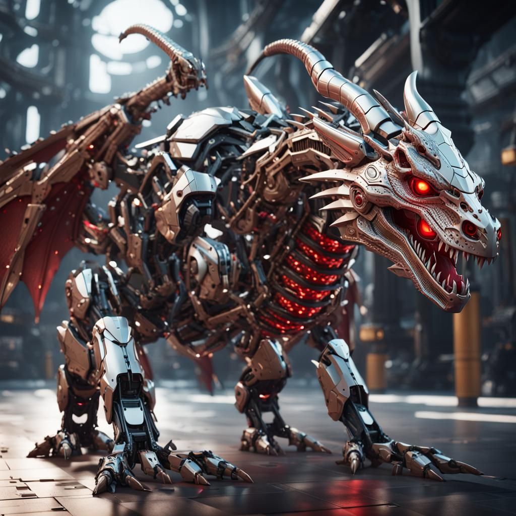 Robotic Dragon with Internal Organs in Sci-Fi Style
