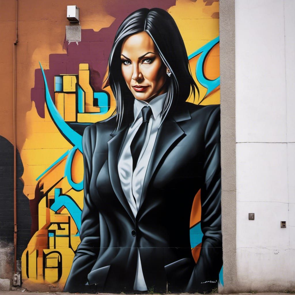 3D Graffiti Mural of Witch Librarian in Suit