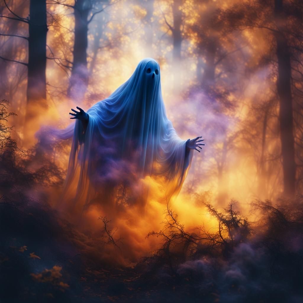 Ethereal Ghost in Mystical Forest: Fantasy Matte Painting