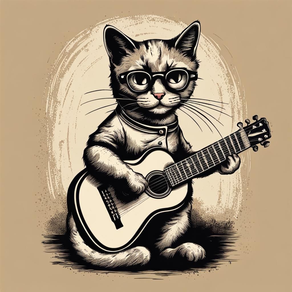 Vintage Cat Guitarist T-Shirt Design