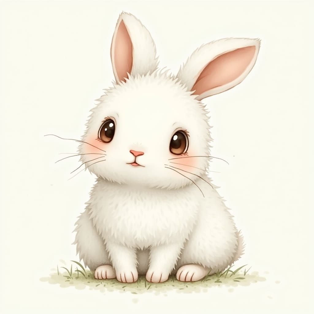 Whimsical Fluffy Bunny in Watercolor Style