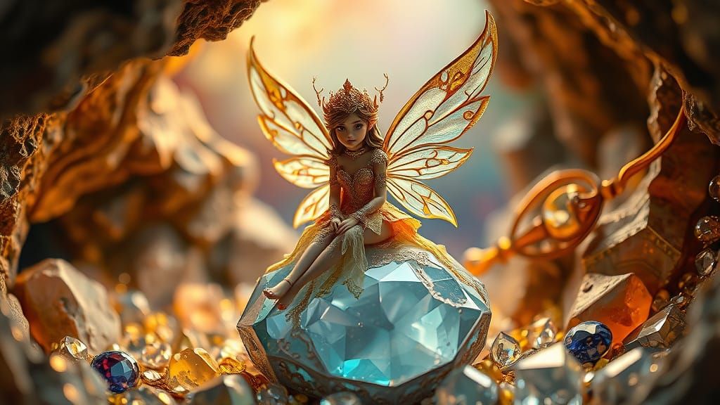 Fairy Guarding Precious Minerals in Hyperrealistic Style