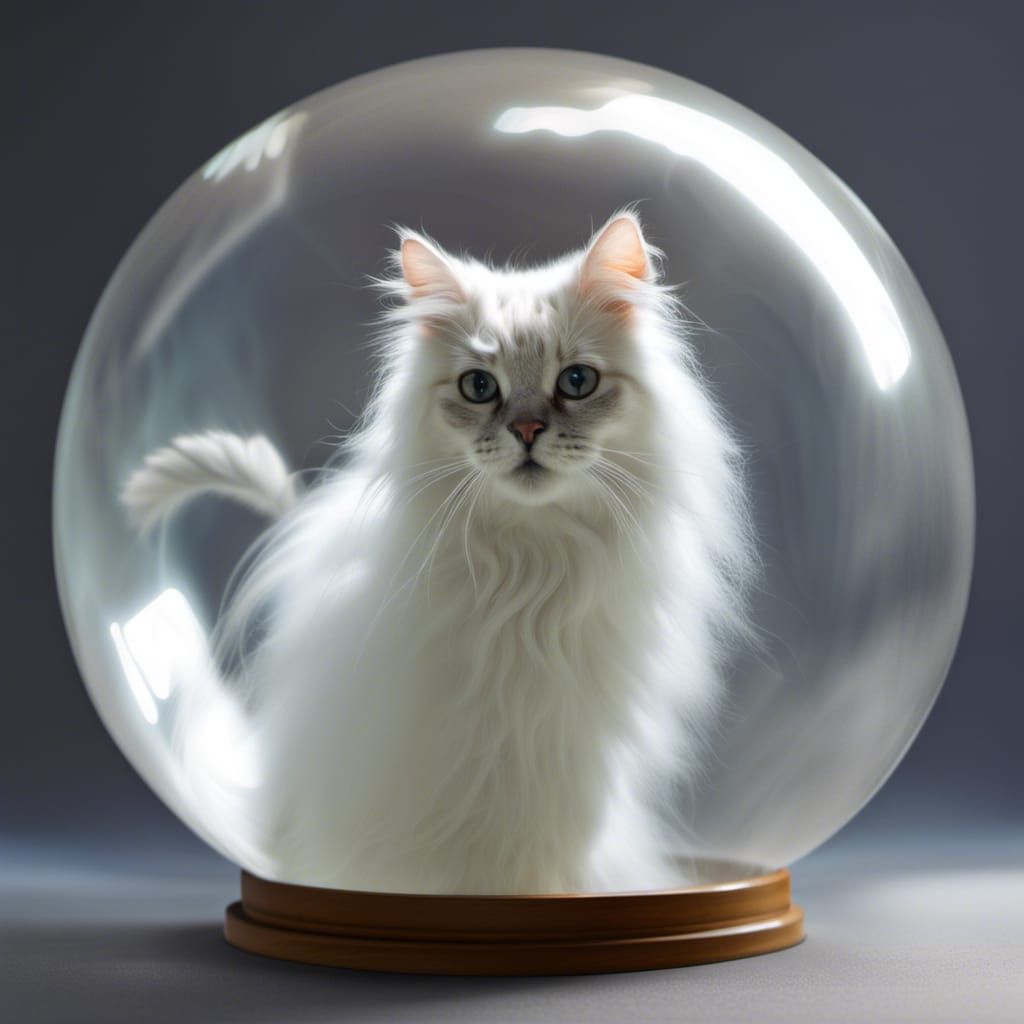Ethereal Cat Ghost in Glass Sphere