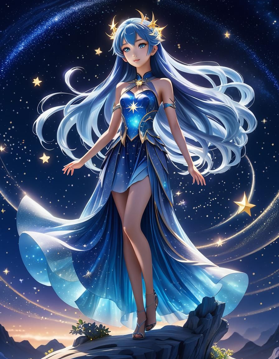 Celestial Anime Woman on Floating Island