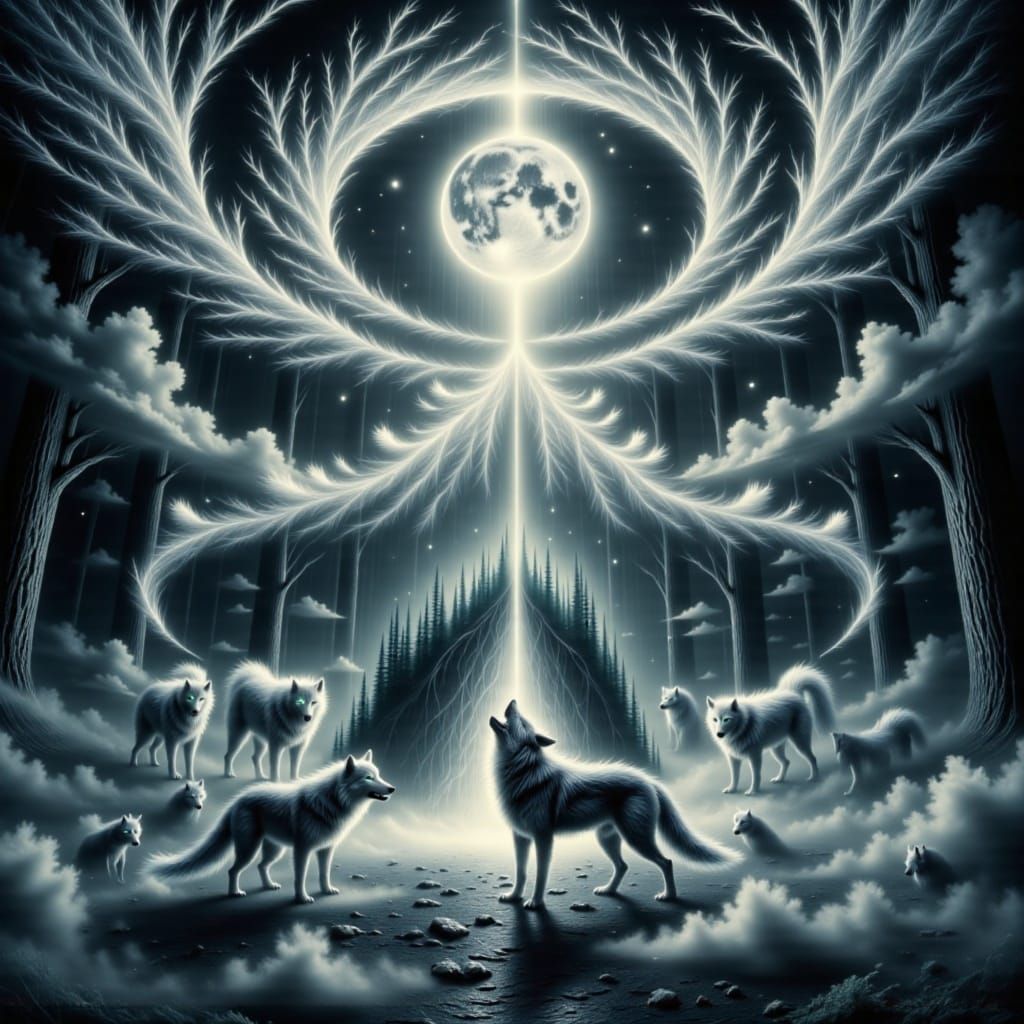 Spectral Wolves Howling at a Fractured Moon Dreamscape