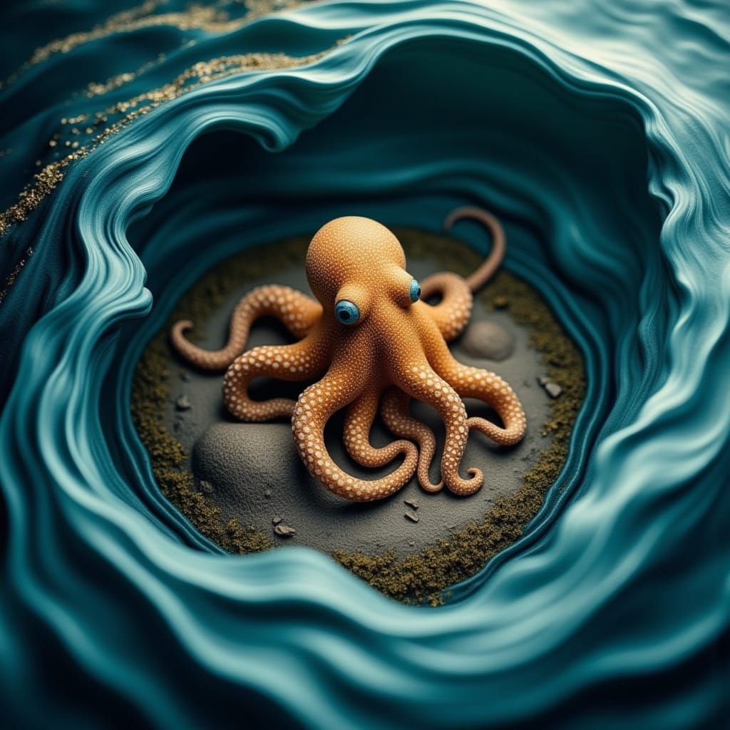Octopus in a Whirlpool Scene in Vibrant HDR