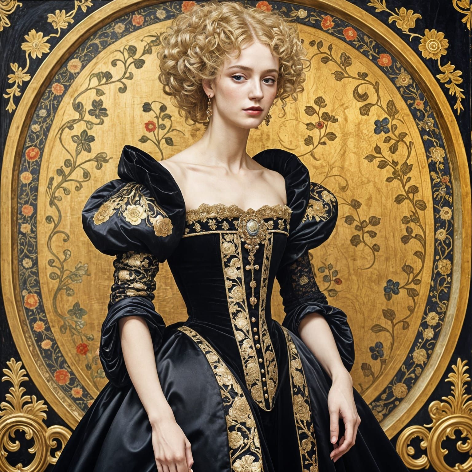 Baroque Lady in Klimt-Inspired Brocade Gown