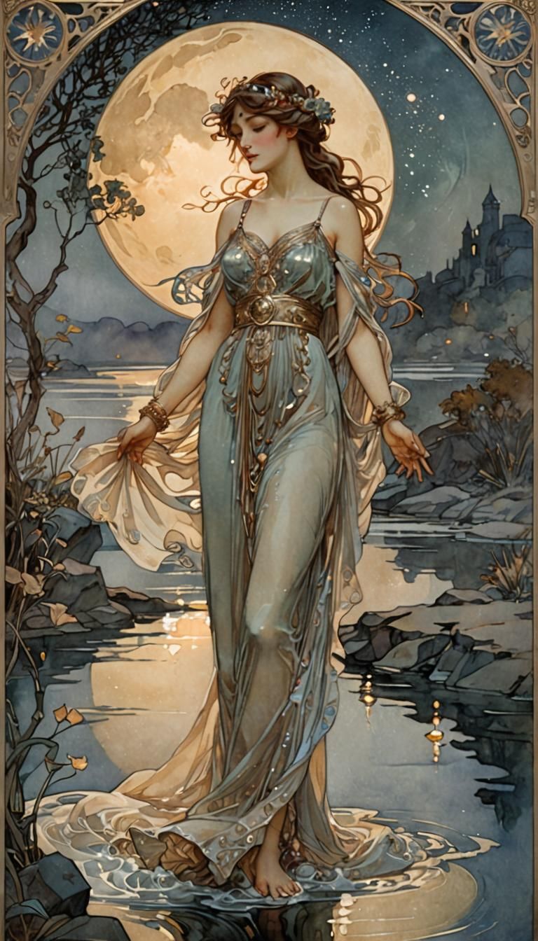 Art Nouveau Riverside Meeting in Mucha Style