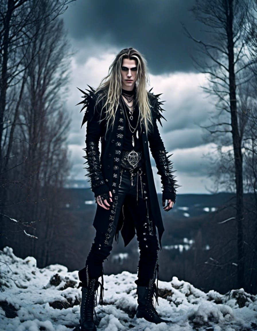 Black Metal Metalhead in Winter Landscape