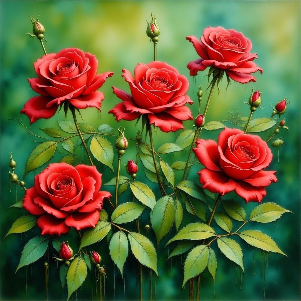 Classic Oil Painting of Red Roses