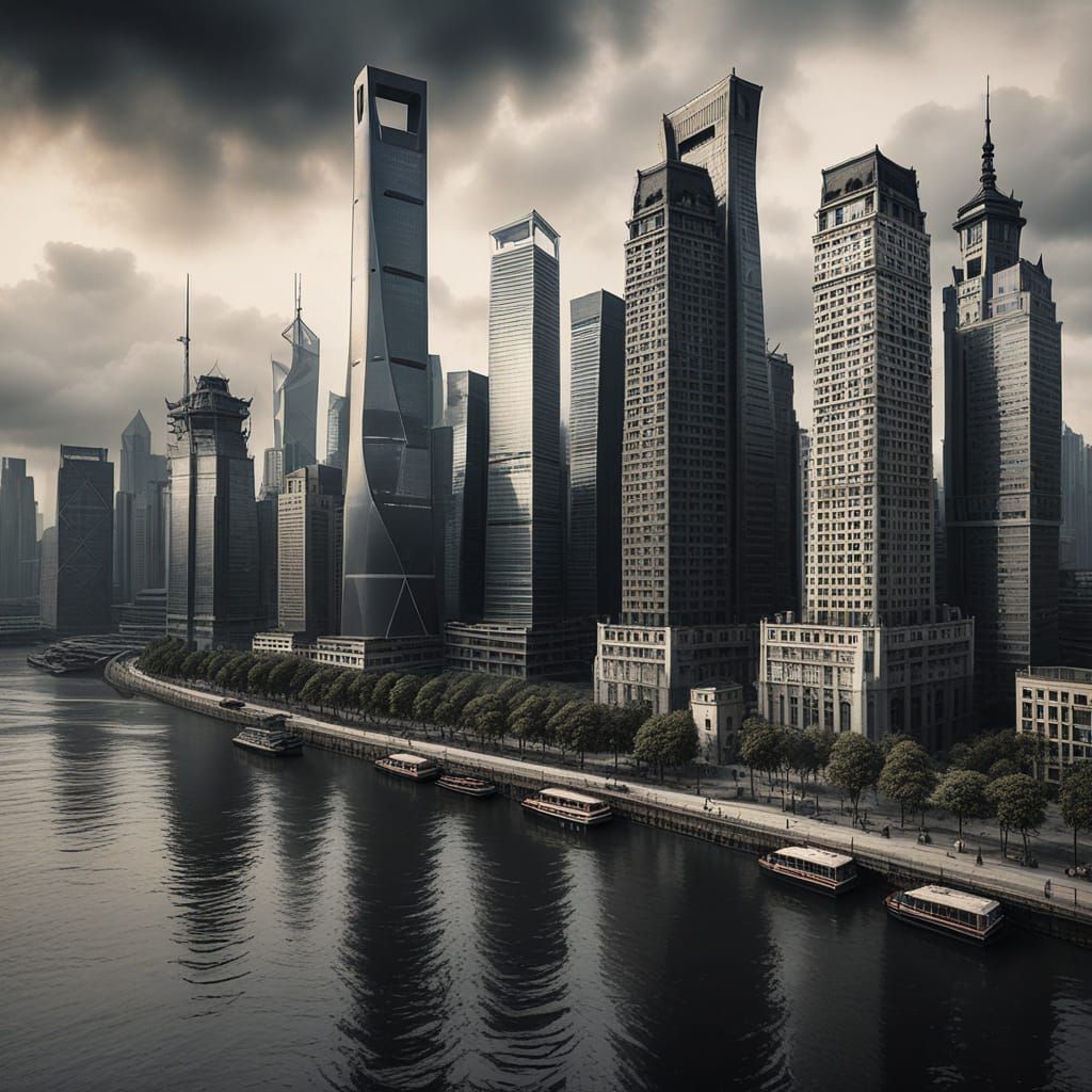 Shanghai Financial District Charcoal Sketch