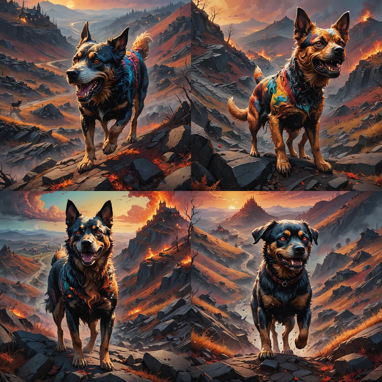 Infernal Dog on Creepy Hill in Hyperrealistic Style