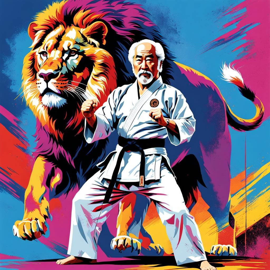 Mr. Miyagi and Lion in Pop Art Style