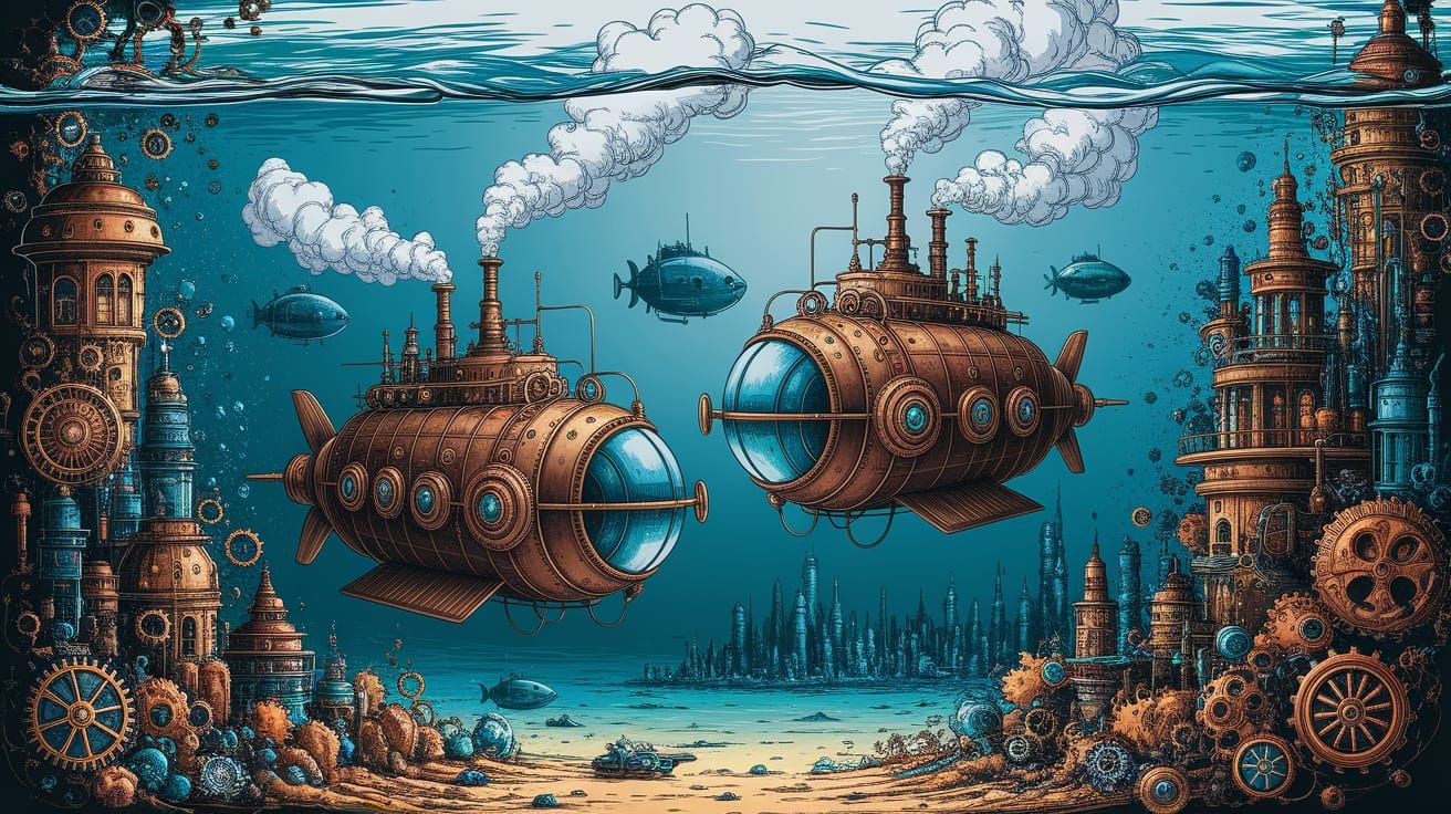 Steampunk City Under the Sea: Impasto Painting