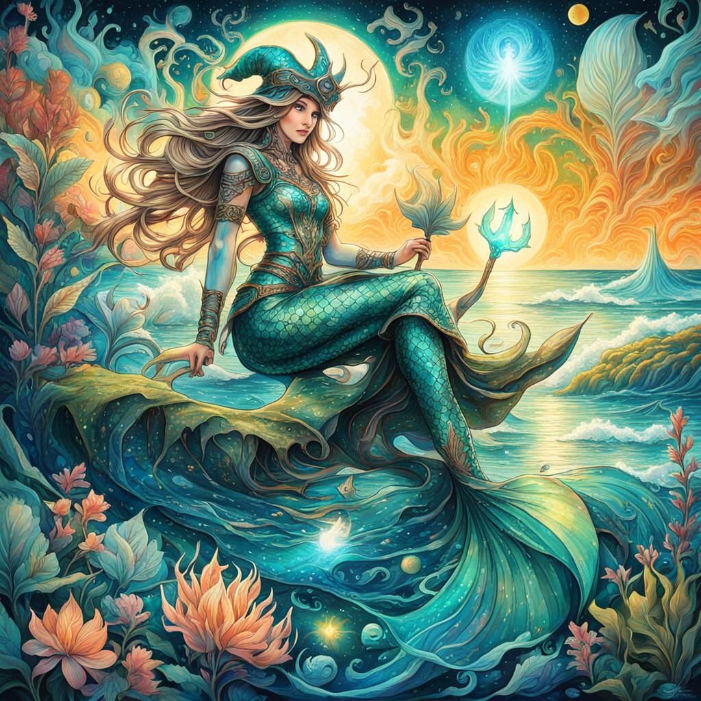 Ethereal Wizardess in Turquoise Nouveau Style