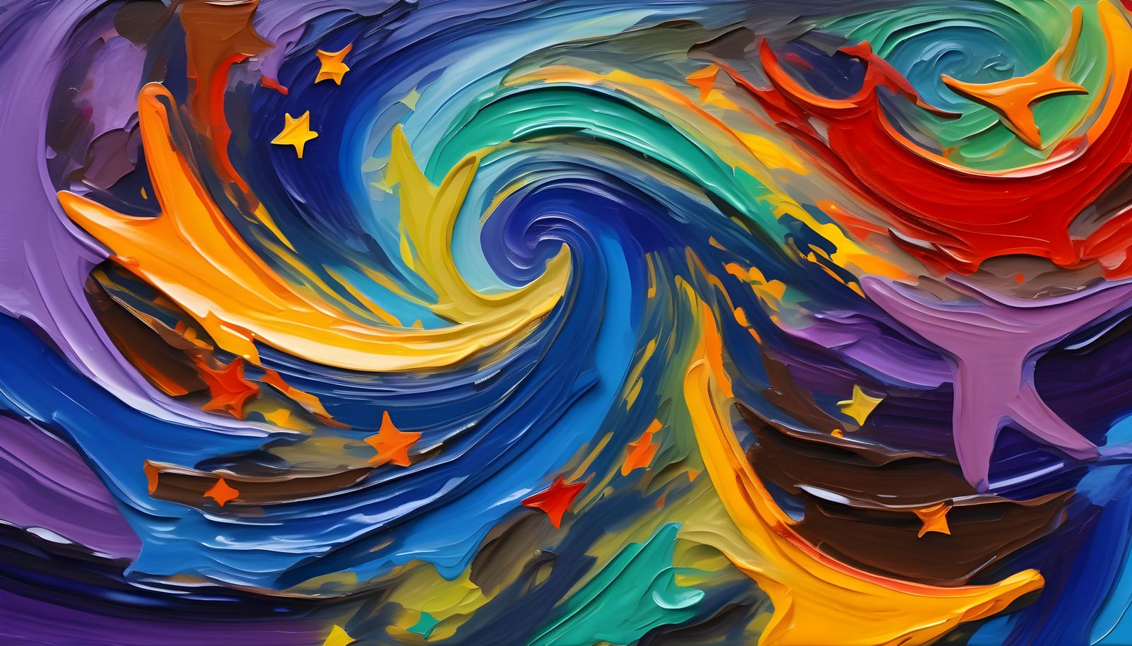 Cosmic Maelstrom of Swirling Paint and Stars as Impasto