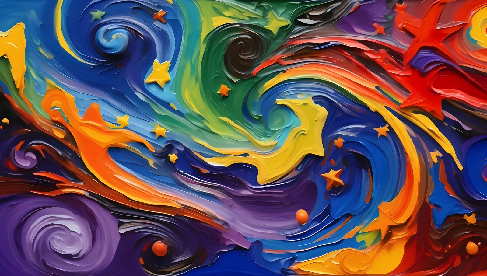 Cosmic Impasto Painting with Swirling Stars and Vortexes