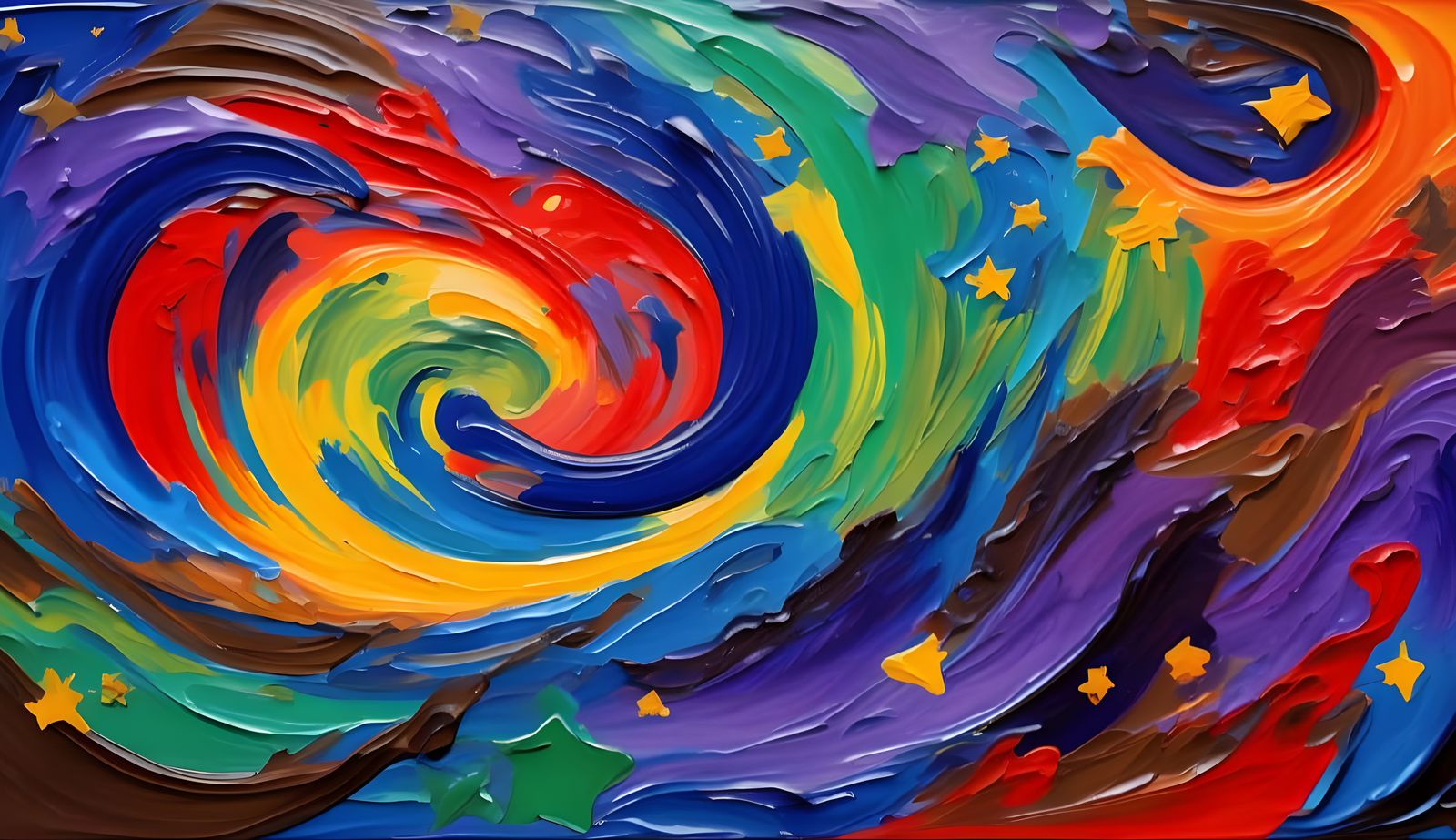 Cosmic Vortex of Swirling Paint and Stars as Impasto Oil