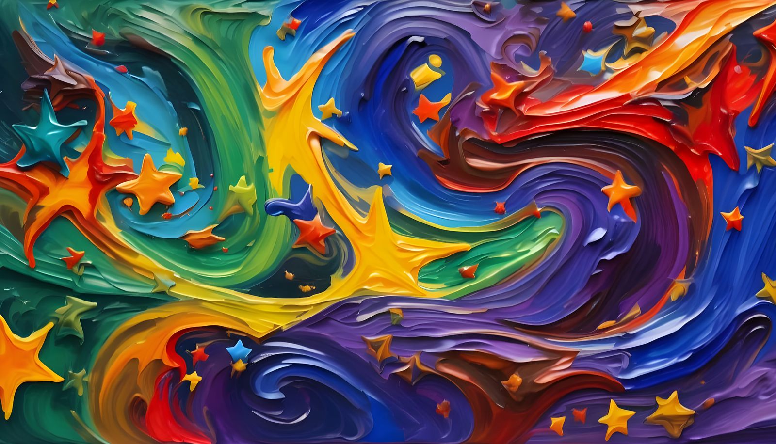 Cosmic Maelstrom of Paint and Stars in Impasto Style