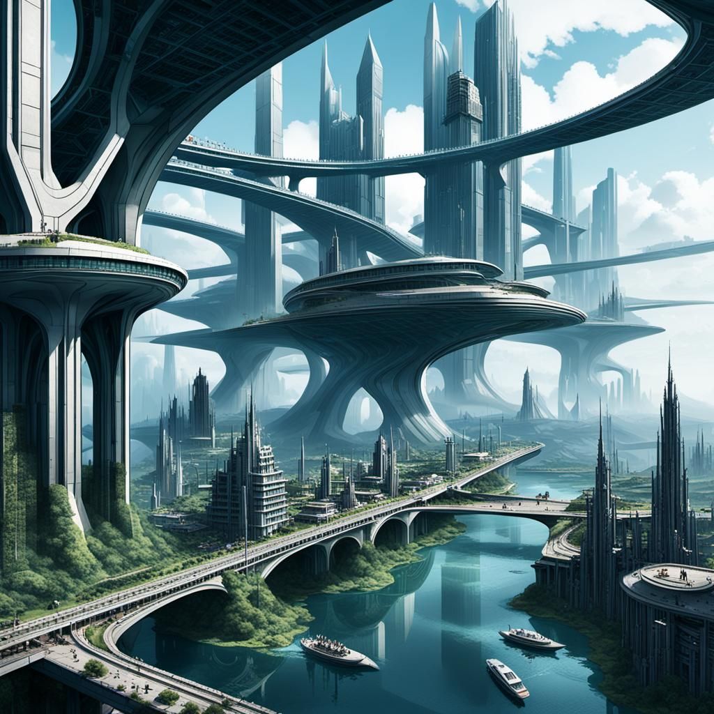 Dystopian Future City with Gothic Architecture