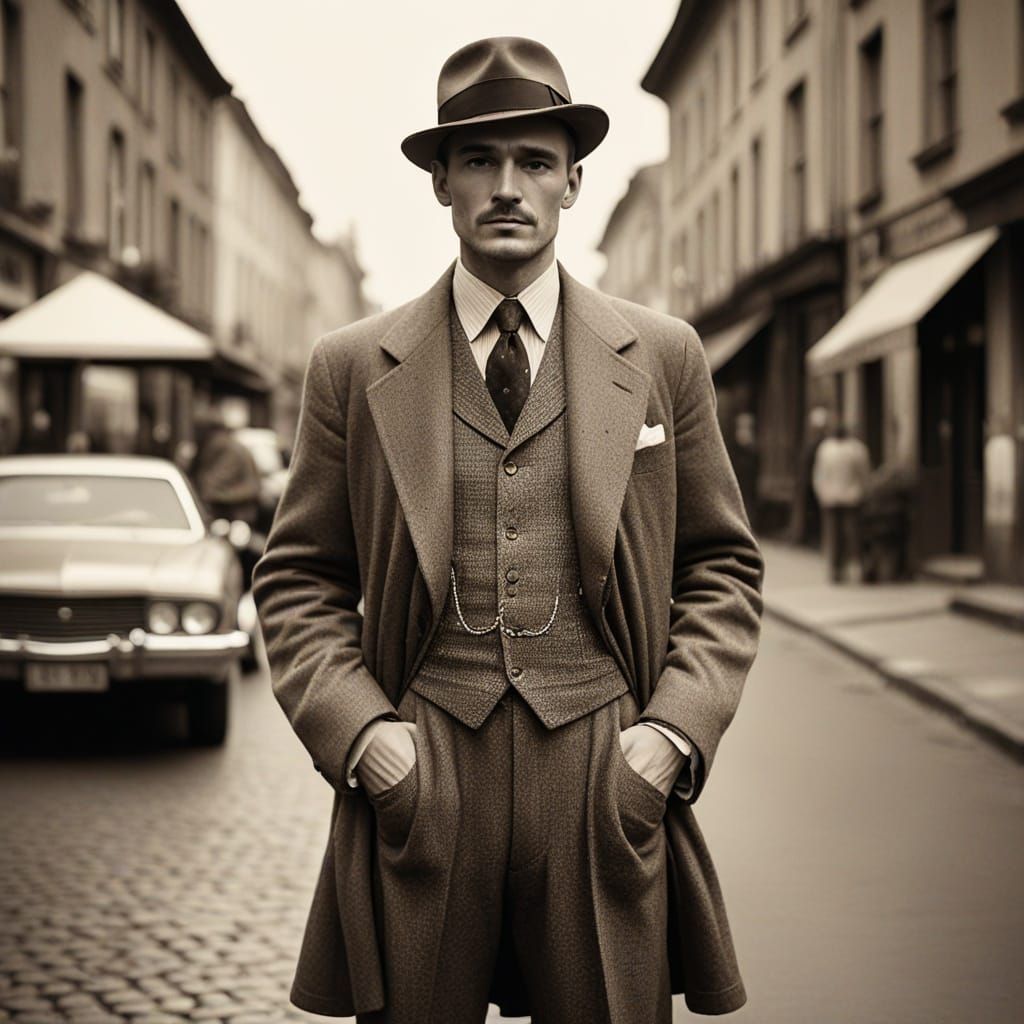 Man in 1920s Fashion on 1990s Street